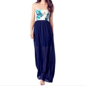 Flora Strapless Maxi Dress Navy Color
